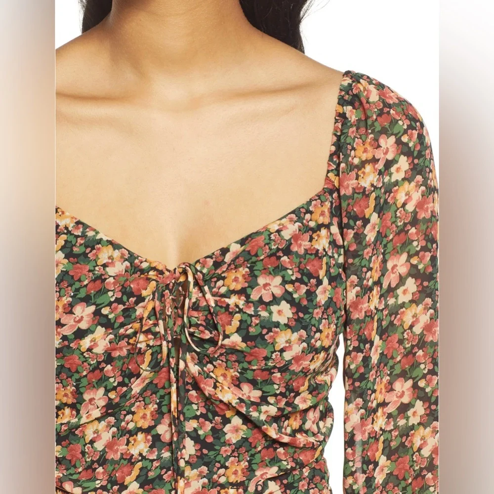 Floret Studios Floral Print long Sleeve minidress Size Medium - Picture 3 of 5